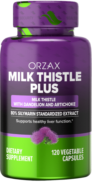 orzax milk thistle plus dietary supplement 120 capsule render front